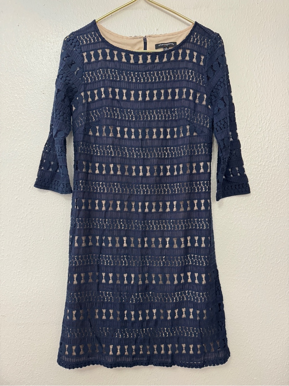 Sharagano Womens Scoop Neck Shift Dress 6 Long 3/4 Sleeve